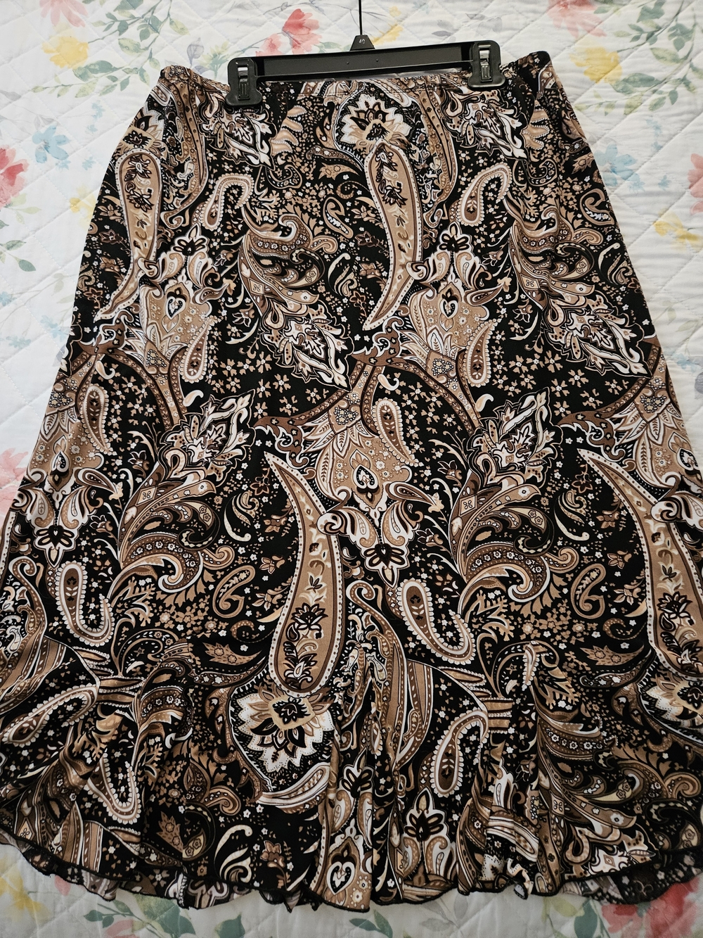 Perseption Paisley A-Line Skirt in Brown, Tan And White